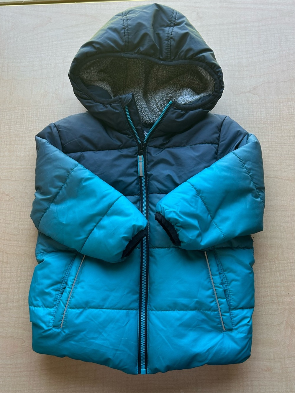 Wonder Nation Boys Teal Navy Ombre Fleece Lined Winter Puffer Coat 3T